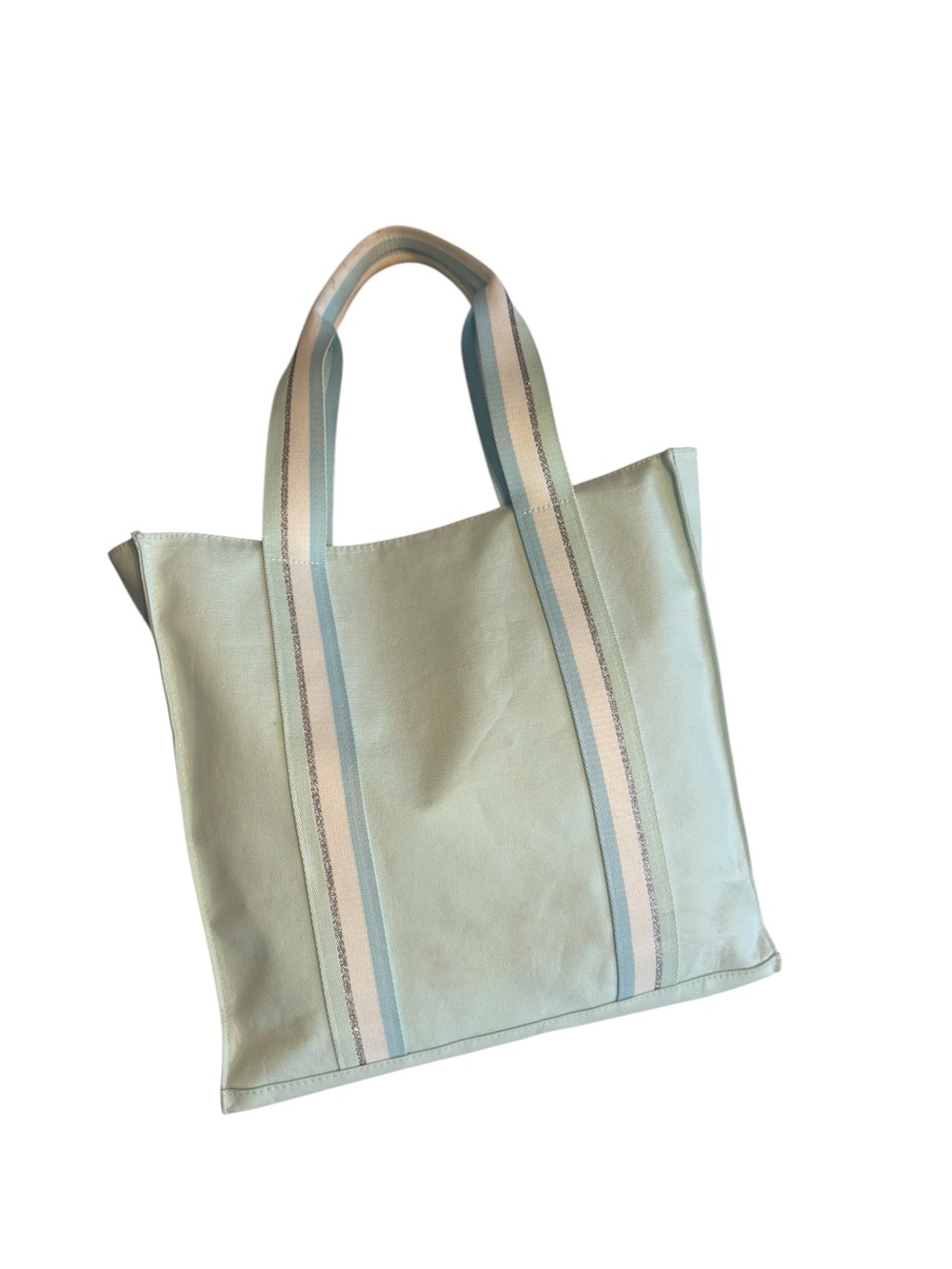 Perfect Marc Jacobs Mint Canvas Tote Striped Handles Large Carryall Beach Bag - Picture 3 of 11